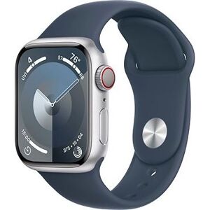 Apple Watch Series 9 41 mm Cellular Strieborný hliník s búrkovo modrým športovým remienkom – S/M