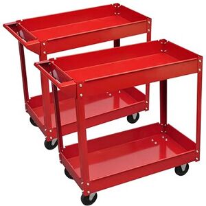 2× Dielenský vozík s 2 policami a 4 kolieskami – 100 kg – červený