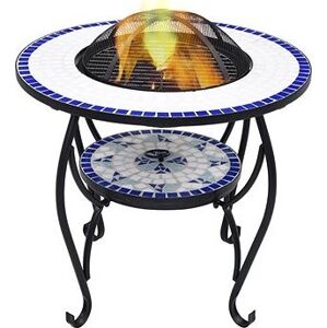 Mozaikový stolík s ohniskom modro-biely 68 cm keramika