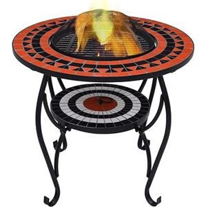 Mozaikový stolík s ohniskom terakotovo-biely 68 cm keramika