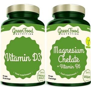 GreenFood Nutrition Magnesium Chelate 90 cps + Vitamín D3 60 cps.