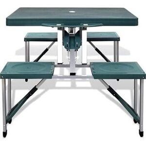 Skladacia kempingová súprava stôl a 4 stoličky, hliník, extra ľahká, zelená
