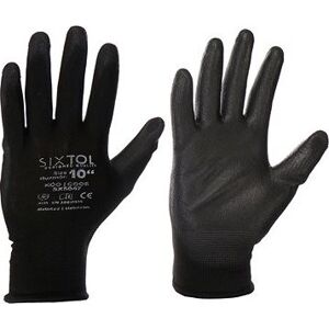 Sixtol Rukavice pracovné z polyesteru polomáčané v polyuretáne Glove PE-PU 10, čierne, veľkosť 10